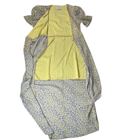 Seven Wonders Yellow Blue Floral Wrap Dress Sz 2 Slit On The Leg Button Closure - Picture 11 of 15